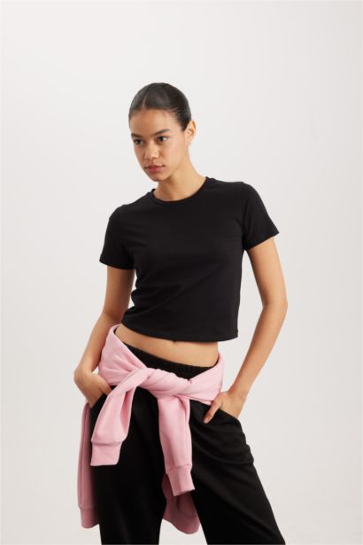 DeFactoFit Crew Neck Basic Cotton Crop T-Shirt