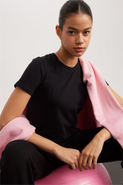 DeFactoFit Crew Neck Basic Cotton Crop T-Shirt