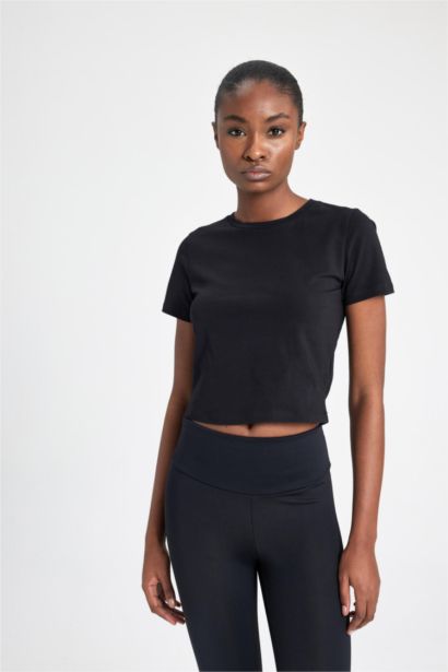 DeFactoFit Crew Neck Basic Cotton Crop T-Shirt