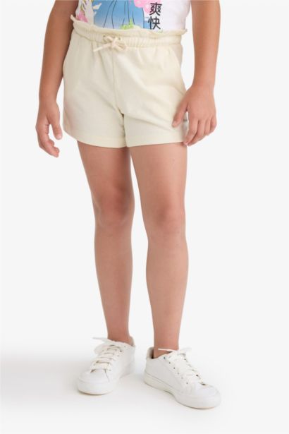 شورت بناتي قماش خفيف مطبوع وخصر مطاطي