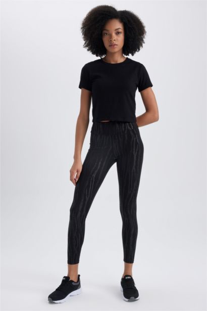 Defacto Fit Patterned Leggings Covering the Waist
