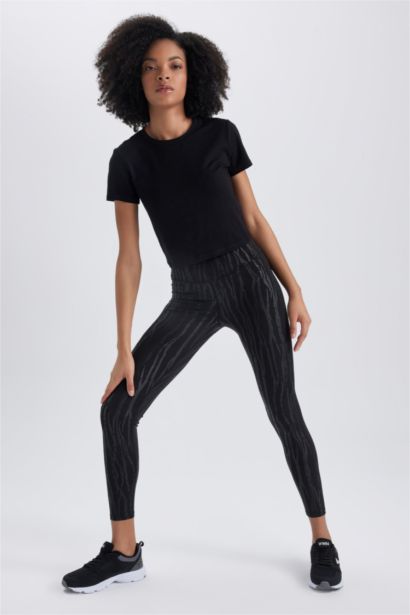 Defacto Fit Patterned Leggings Covering the Waist