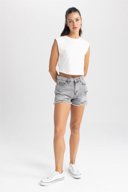 Short en jean Taille Normale à longueur raccourcie