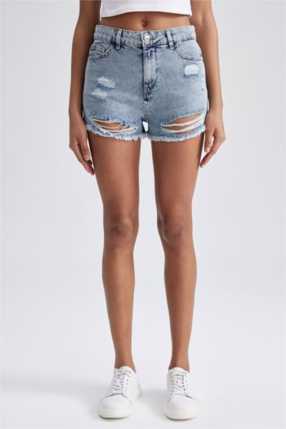 شورت جينز بخصر عالي