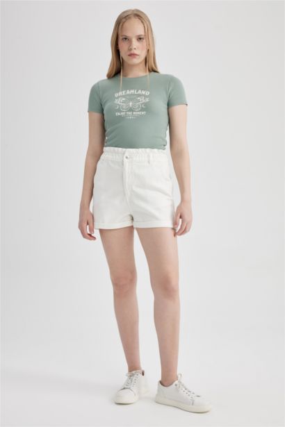 Paperbag Fit Denim High waist Shorts