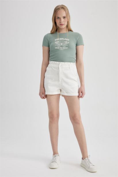 Paperbag Fit Denim High waist Shorts
