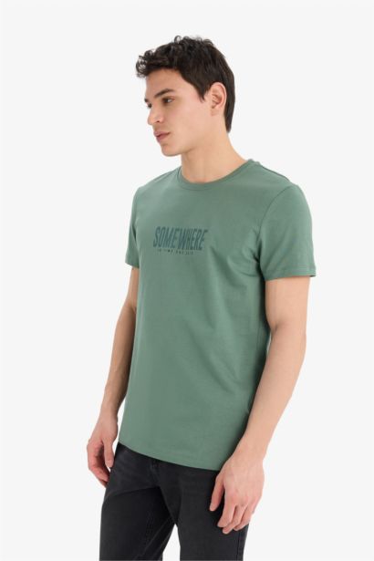 Slim Fit Crew Neck Printed Cotton T-Shirt