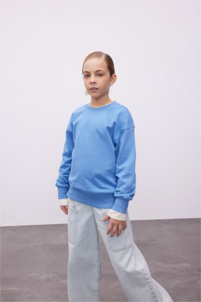 Girl Relax Fit Crew Neck Basic School Sweatshirt
