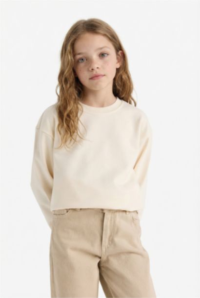 Girl Relax Fit Crew Neck Basic Sweatshirt