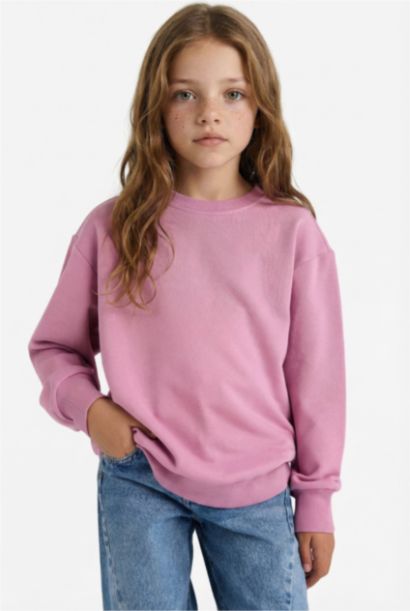 Girl Relax Fit Crew Neck Basic Sweatshirt