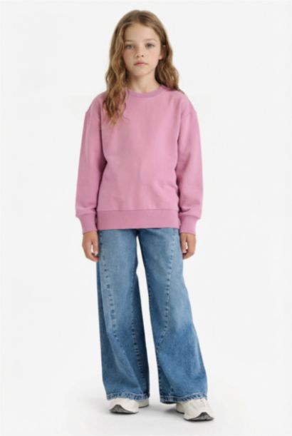 Girl Relax Fit Crew Neck Basic Sweatshirt