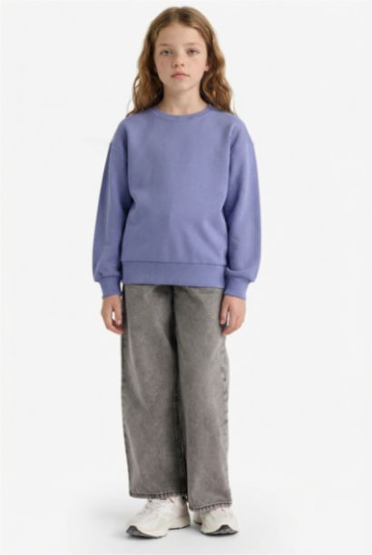 سويت شيرت بناتي سامبل قصة مريحة برقبة مستديرة