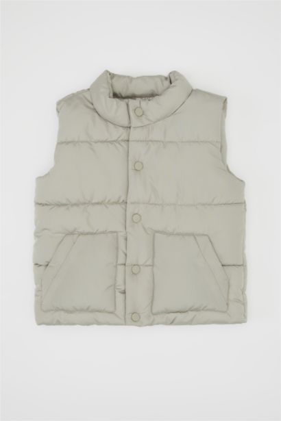 Boy Stand Collar Snap Closure Puffer Vest