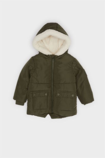 Baby Boy Waterproof Plush Lined Hooded Puffer Jacket