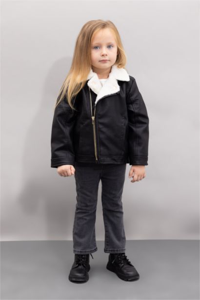 Manteau en faux cuir imperméable doublé de peluche pour bébé fille
