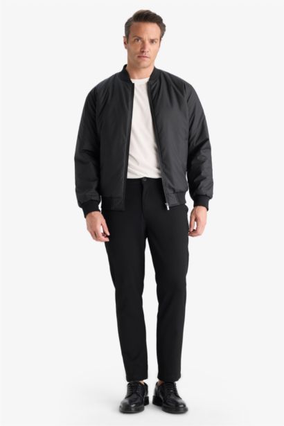 Su İtici Slim Fit Dar Kesim Kolej Yaka Fermuarlı Astarlı Bomber Mevsimlik Mont