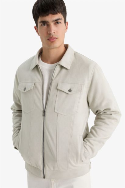 Veste mi-saison en suédine zippée à col chemise et poches