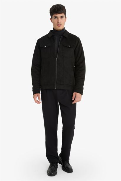 Slim Fit Dar Kesim Gömlek Yaka Fermuarlı İç Cepli Süet Mevsimlik Baharlık Ceket Mont