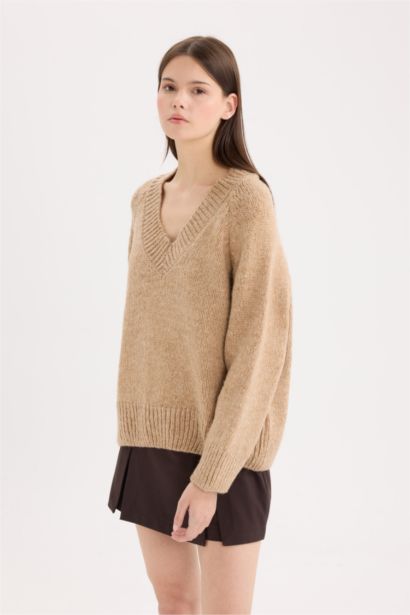 Oversize Fit V-Neck Knitwear Pullover