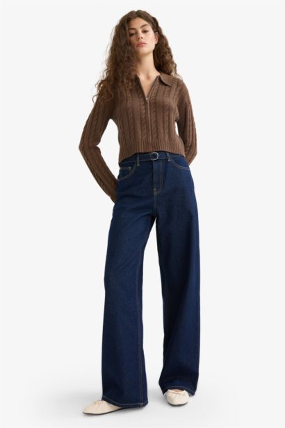 Трикотажный кардиган с поло-воротником и молнией, свободного кроя