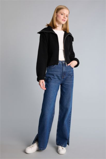 Oversize Zippered Black Cardigan