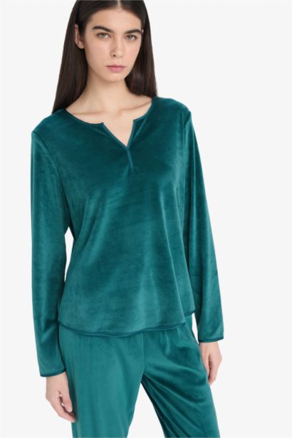 Pijama Takımı Regular Fit Uzun Kollu Velur Üst Uzun Alt