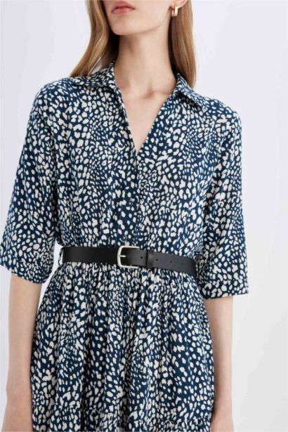 Shirt Collar Floral Half Sleeve Midi Dress