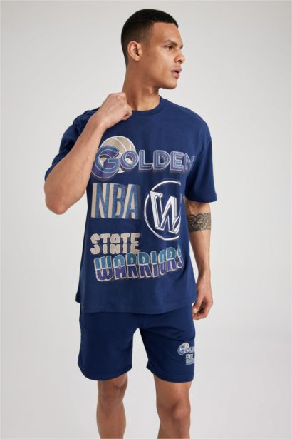 Defacto Fit NBA Golden State Warriors Licensed Oversize Fit Crew Neck T-Shirt