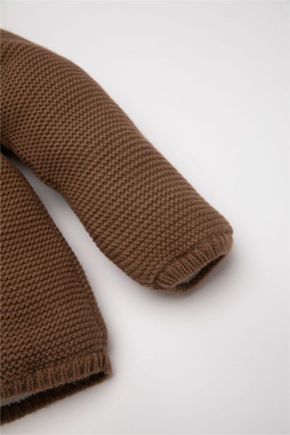 Baby Boy Polar Fleece Inside Thick Hooded Knitted Cardigan