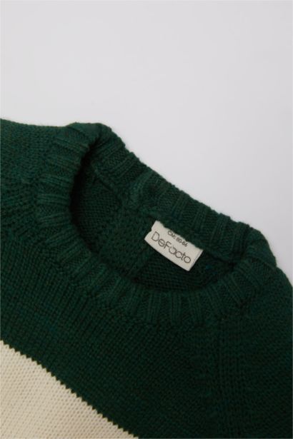 Baby Boy Crew Neck Color Block Knitted Pullover