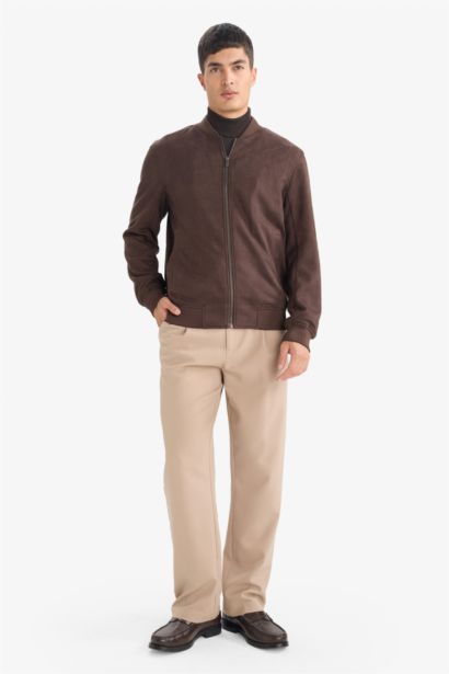 Slim Fit Lined Suede Lined Bomber Jacket