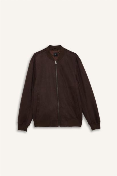 Slim Fit Lined Suede Lined Bomber Jacket