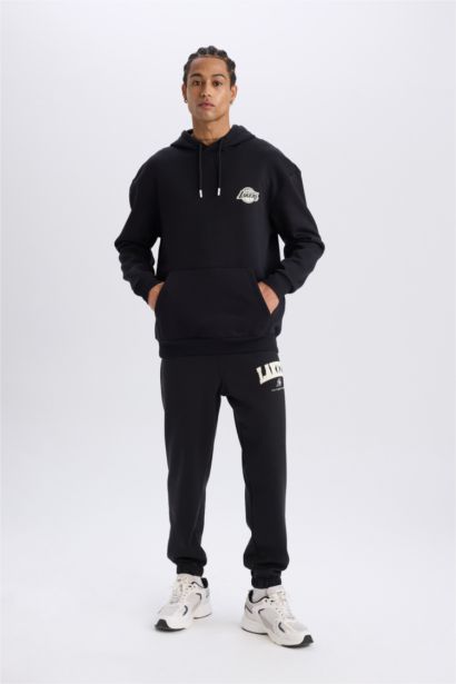 NBA Los Angeles Lakers Boxy Fit Kapüşonlu Sırt Baskılı Kalın Sweatshirt