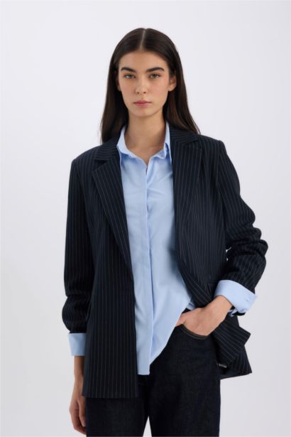 Oversize Geniş Kalıp Kruvaze Yaka Blazer Ceket