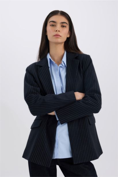 Oversize Geniş Kalıp Kruvaze Yaka Blazer Ceket