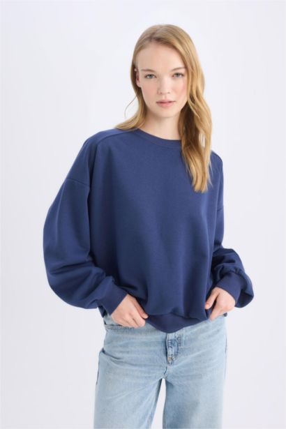 Sweat-shirt Oversize en tissu épais à manches longues et col rond