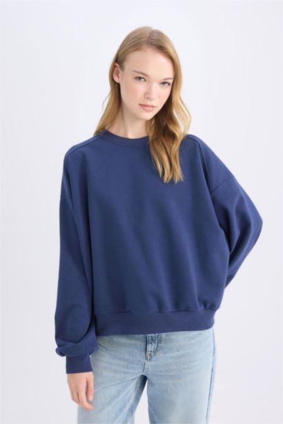 Sweat-shirt Oversize en tissu épais à manches longues et col rond