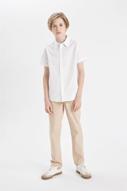 Boy Polo Collar Poplin White School Shirt