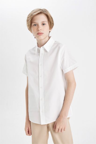 Boy Polo Collar Poplin White School Shirt