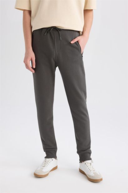 Slim Fit Rib Hem Zipper Pocket Trousers