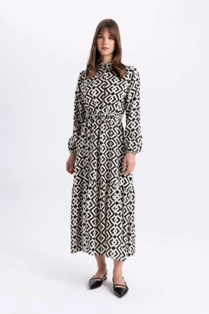 Shirt Collar Printed Viscose Dress