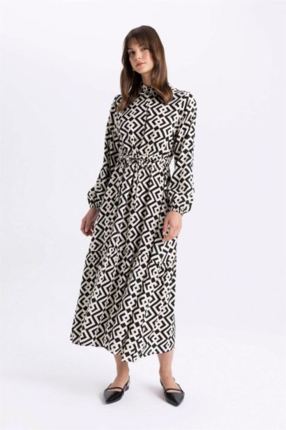 Shirt Collar Printed Viscose Dress