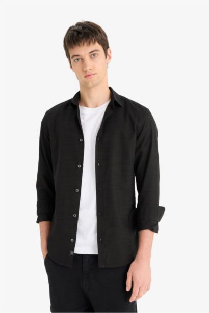 Slim Fit Cotton Basic Long Sleeve Shirt