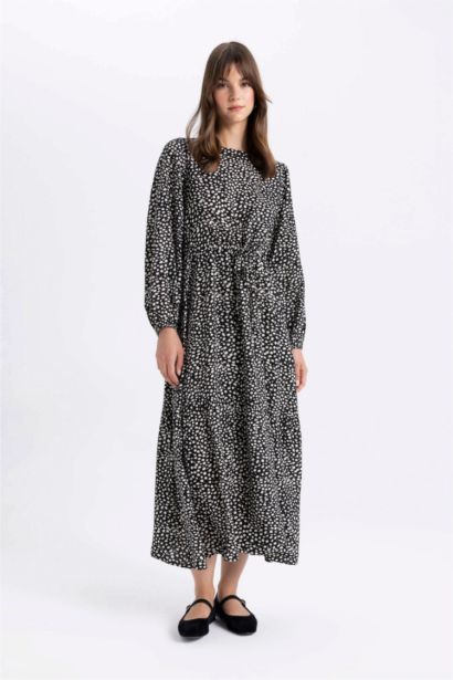 Regular Fit Printed Viscose Long Sleeve Dress
