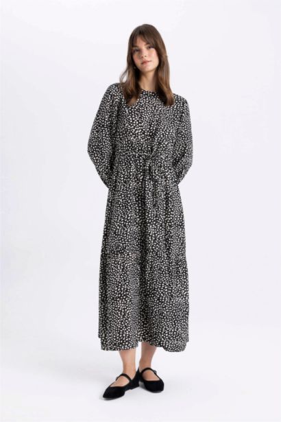 Regular Fit Printed Viscose Long Sleeve Dress