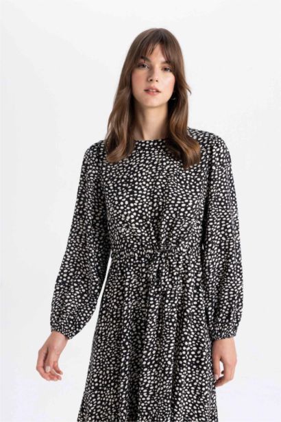 Regular Fit Printed Viscose Long Sleeve Dress