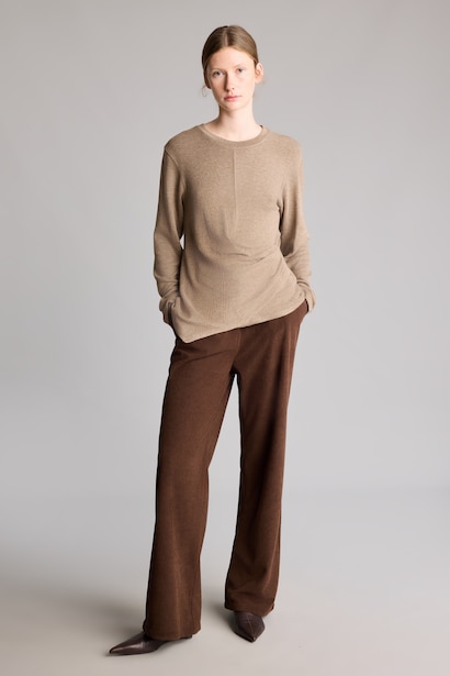 Pantalon en velours côtelé large à taille haute Coupe droite