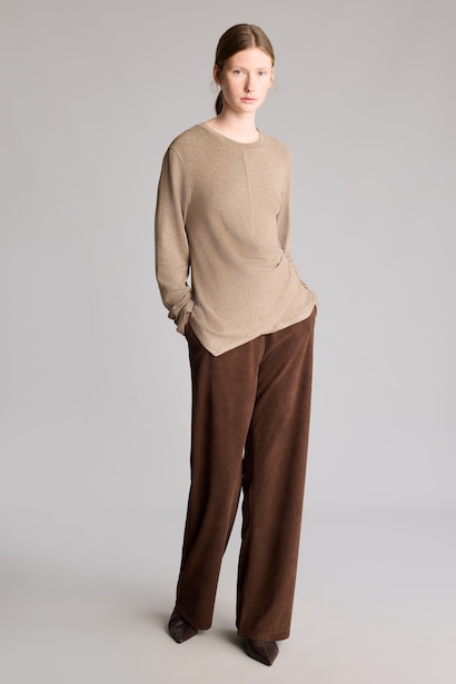 Pantalon en velours côtelé large à taille haute Coupe droite