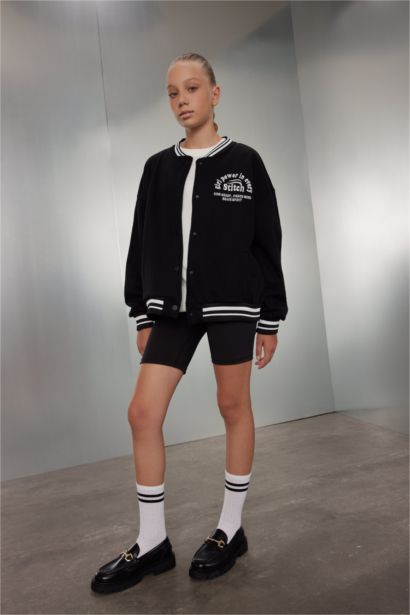Girl College Collar Thick Fabric Bomber Cardigan