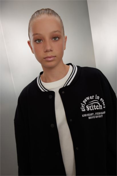 Girl College Collar Thick Fabric Bomber Cardigan